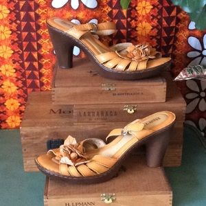 Born Flower Leather Heels Slides Sandals 11/43